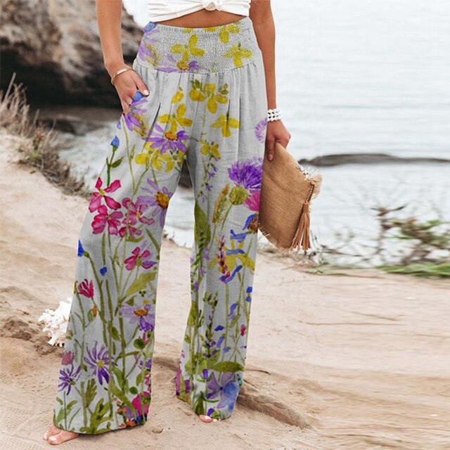Garlie | Vrouwen Bloemen Wijde Pantalon Hoge Taille Casual Zomer