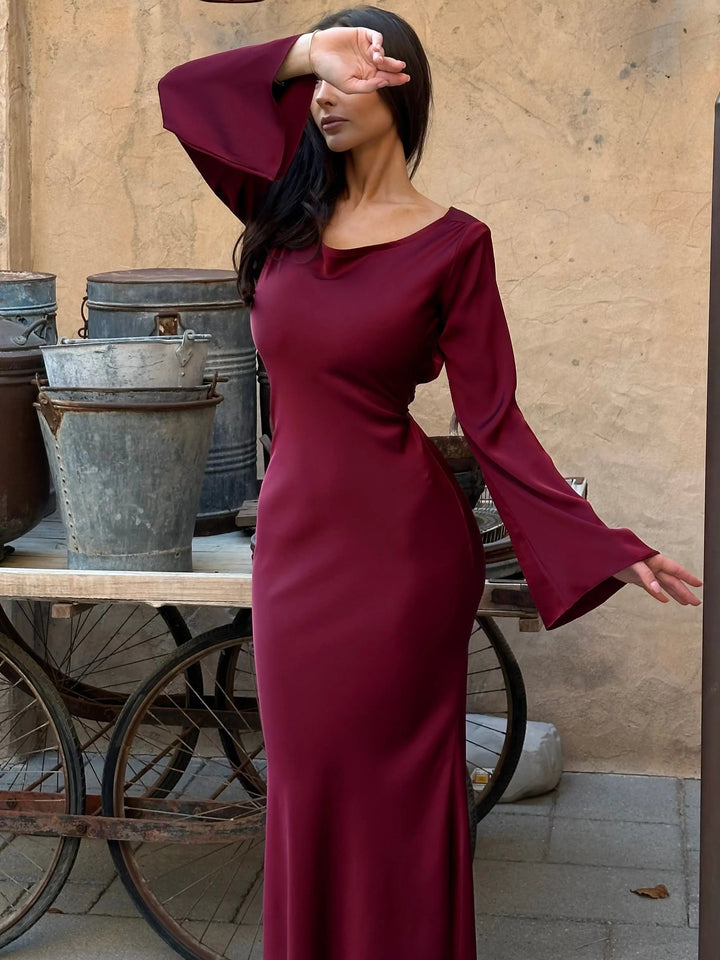 Serena | Dames Satijnen Lange Mouwen Maxi Jurk Formele Gown