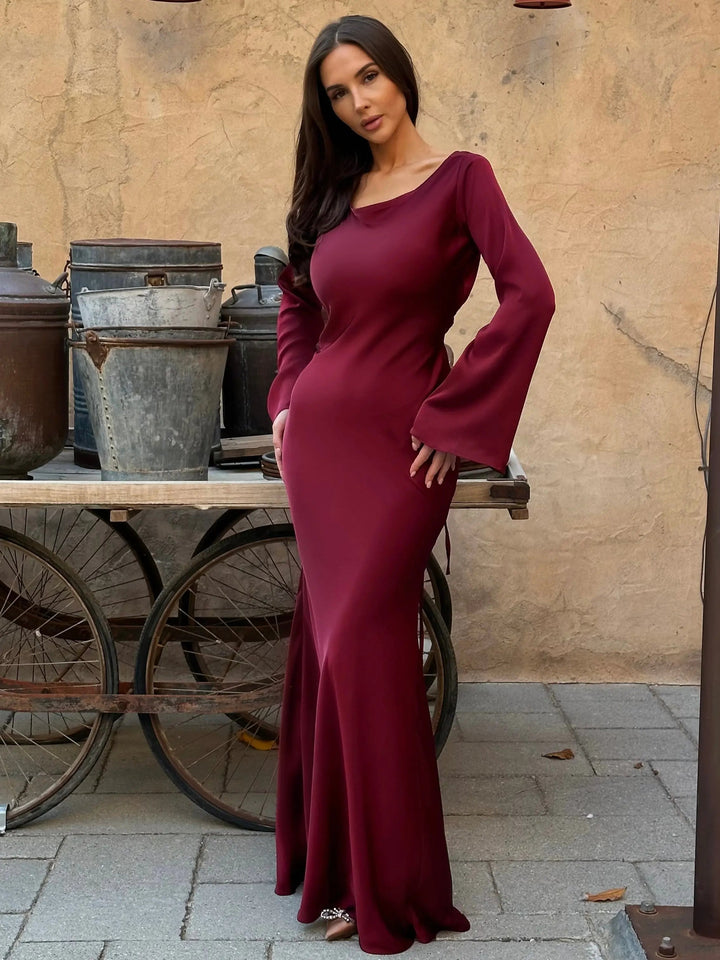 Serena | Dames Satijnen Lange Mouwen Maxi Jurk Formele Gown