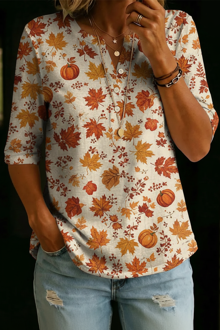 Lori | Pompoen Ahornblad Henley Top
