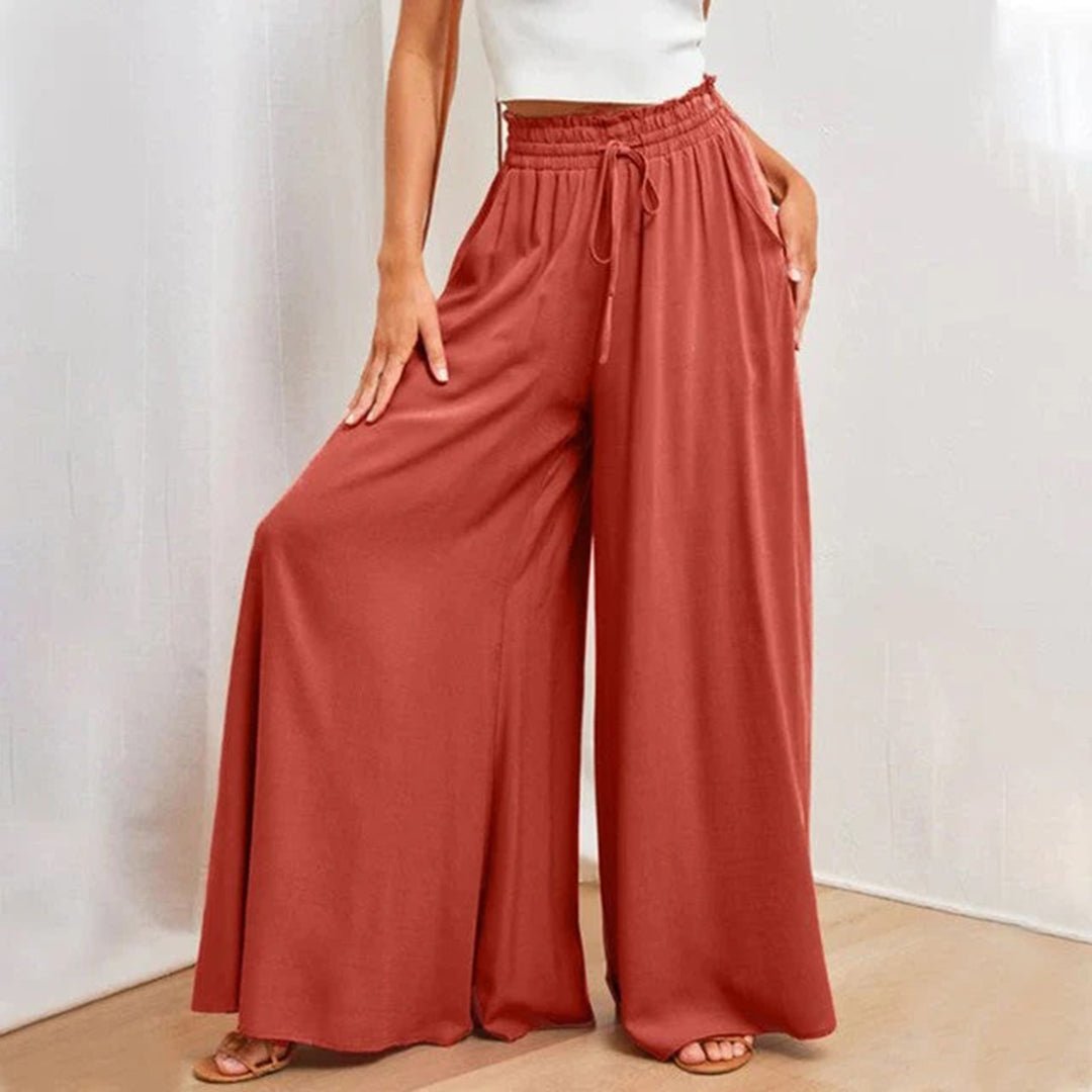 Terra | Dames Hoge Taille Wijde Broek met Smock en Touwtjes