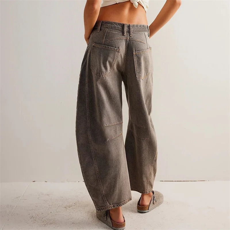Barrel | Dames Hoge Taille Barrel Leg Jeans Relaxed Fit Denim