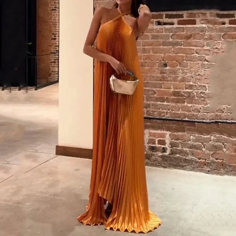 Carmen | Vrouwen Trouwen Gast Geplooide Halter Maxi Jurk Avond