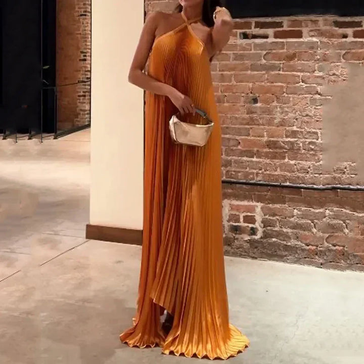 Carmen | Vrouwen Trouwen Gast Geplooide Halter Maxi Jurk Avond