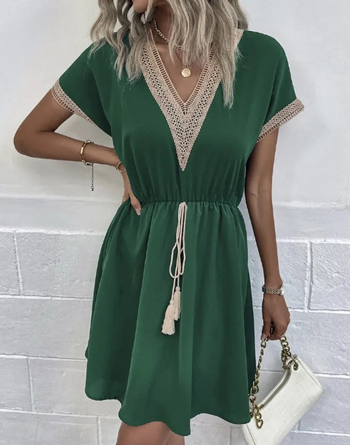 Matilda | Dames V-Hals Boho Vloeiende Drapé Jurk Casual