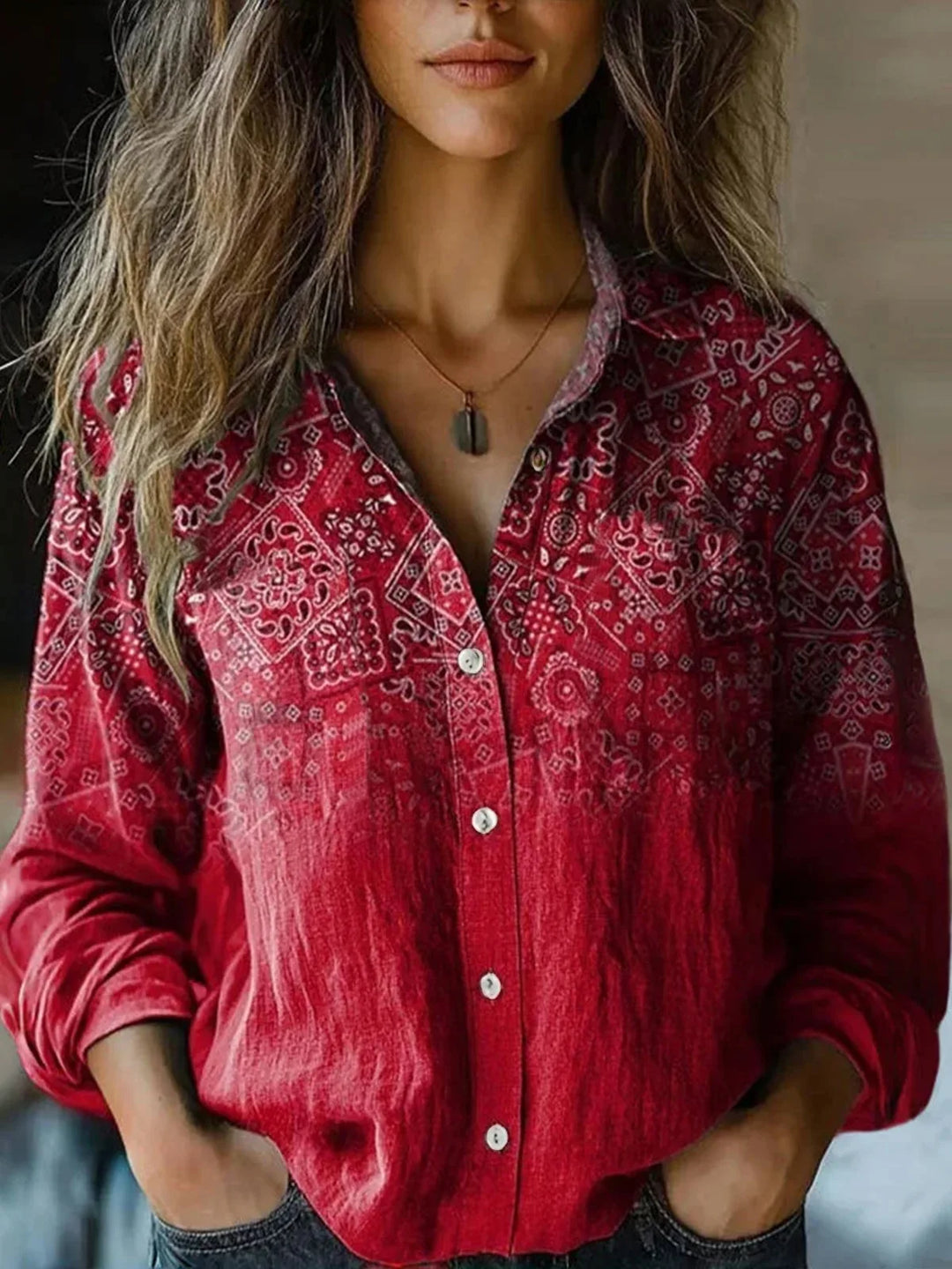 Herfst | Vrouwen Vintage Bloemenprint Lange Mouw Knopshirt