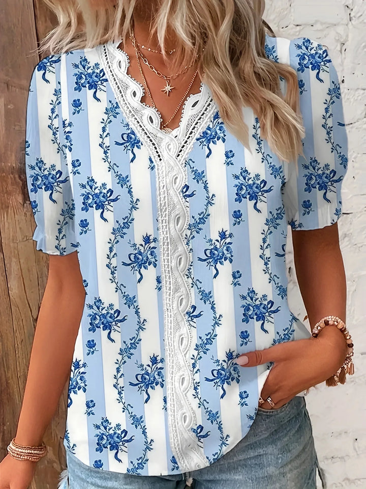 Joann™ | Bloemenkant V-Hals Blouse