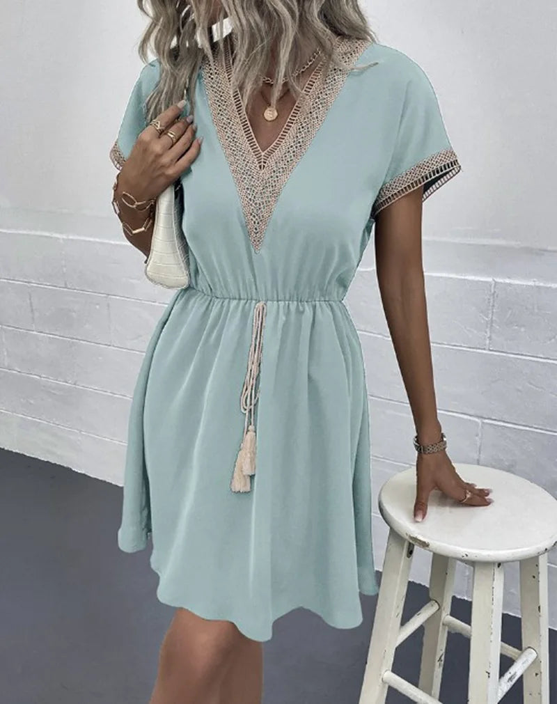 Matilda | Dames V-Hals Boho Vloeiende Drapé Jurk Casual