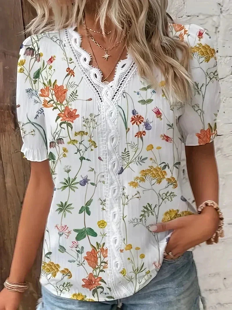 Joann™ | Bloemenkant V-Hals Blouse