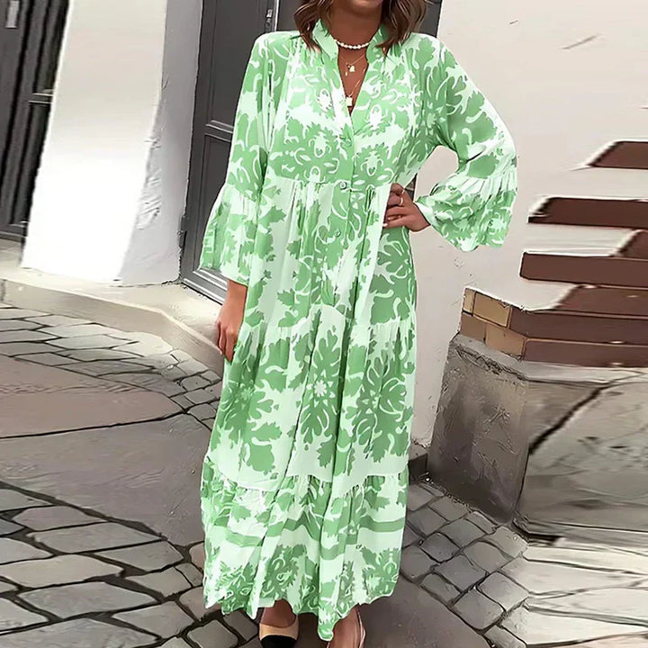 Harmony | Dames Boho Vloeiende Geprinte Drapé Maxi Jurk Casual