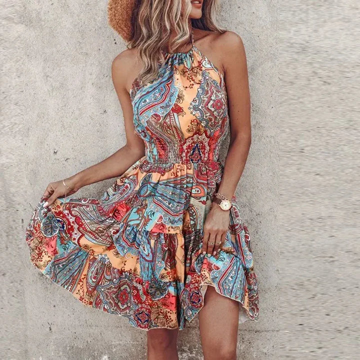 Amber | Dames Halter Kanten Vloeiende Drapé Jurk