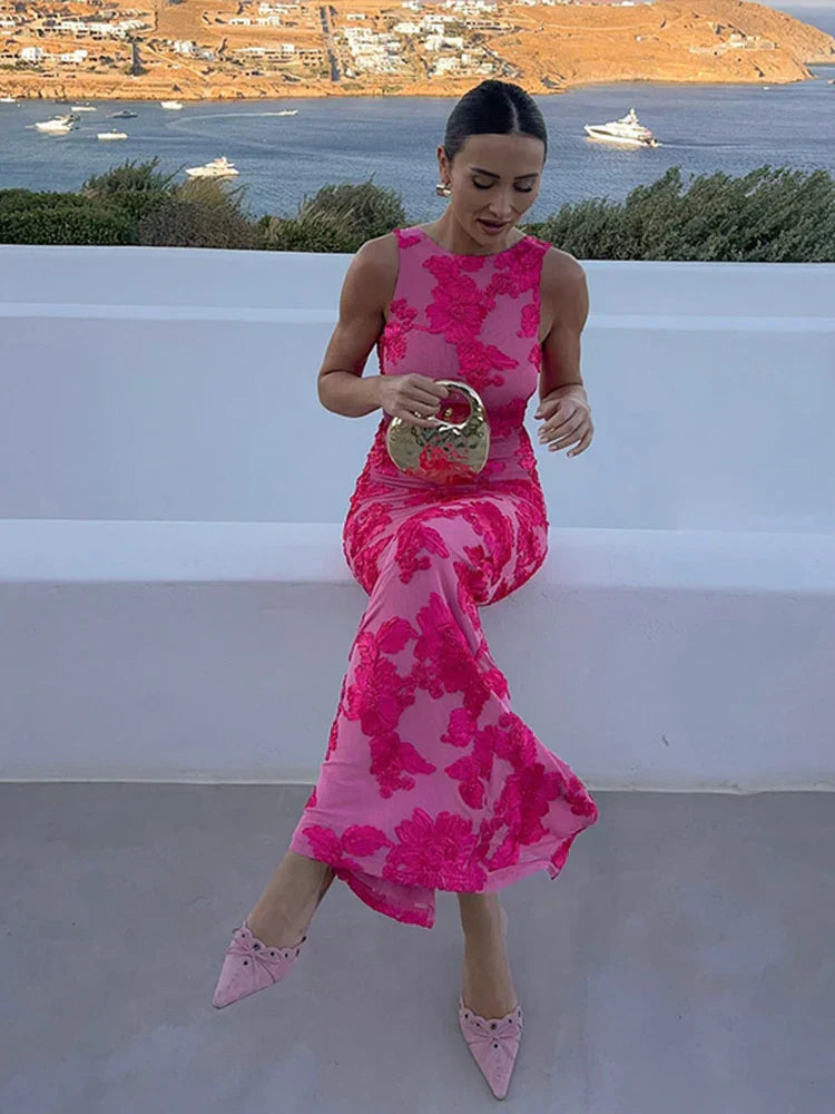 Lily™ | Elegante Maxi-jurk met Roze Bloemenontwerp