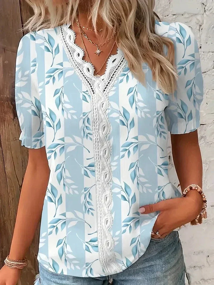 Joann™ | Bloemenkant V-Hals Blouse