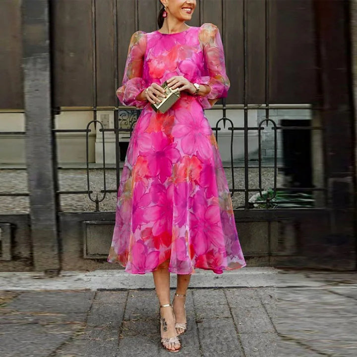Rosalie | Vrouwen Floral Chiffon Midi Jurk Lange Mouwen Bruiloft Gast