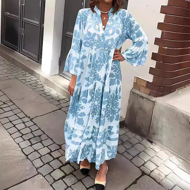 Harmony | Dames Boho Vloeiende Geprinte Drapé Maxi Jurk Casual