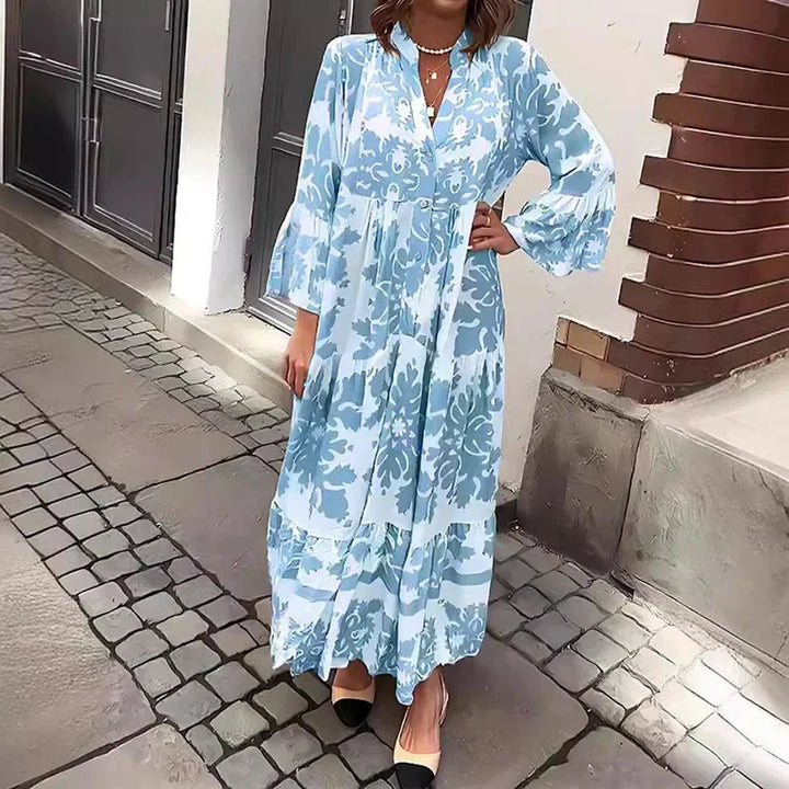 Harmony | Dames Boho Vloeiende Geprinte Drapé Maxi Jurk Casual