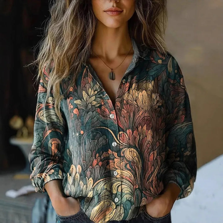 Herfst | Vrouwen Vintage Bloemenprint Lange Mouw Knopshirt