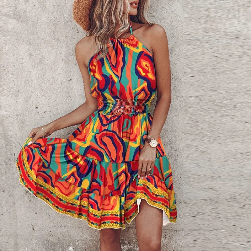 Amber | Dames Halter Kanten Vloeiende Drapé Jurk