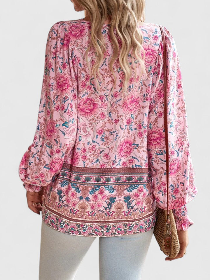 Sienna | Dames Bloemen Boho Blouse V-Hals Puff Mouw Top