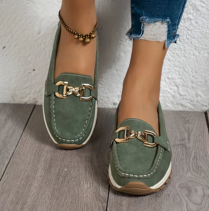 Eloise - Groene Gesp Loafers
