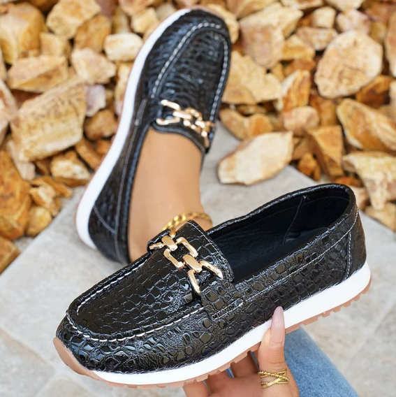 Emmy - Zwarte Krokodillen Loafers