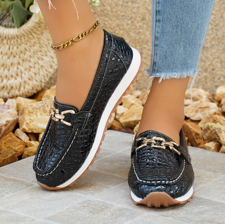 Emmy - Zwarte Krokodillen Loafers