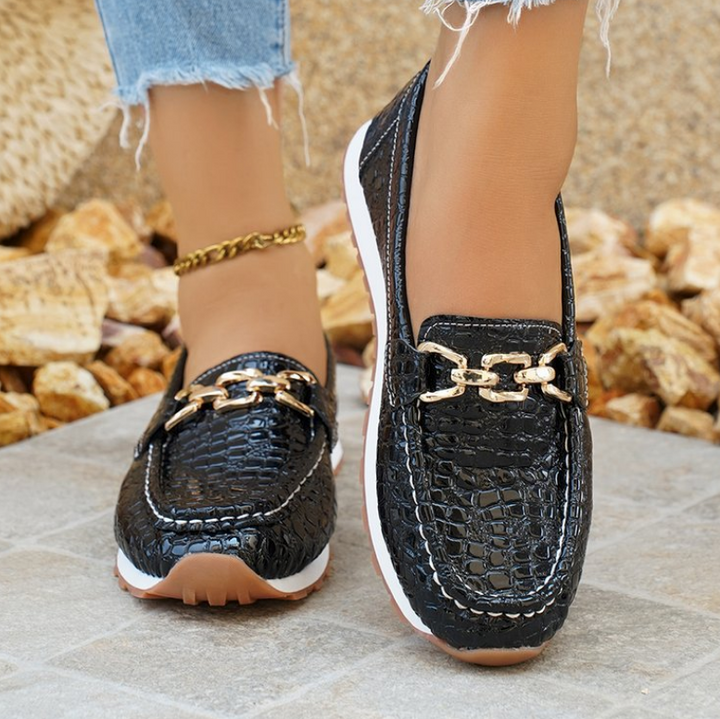 Emmy - Zwarte Krokodillen Loafers