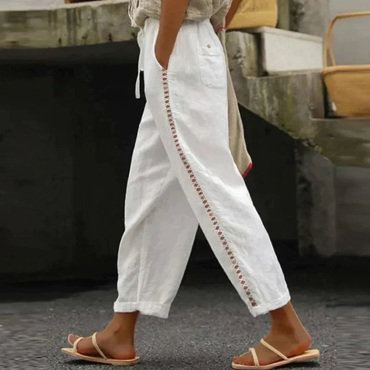 Abby | Damesbroek Hoge Taille Tapered Leg Zijstreep