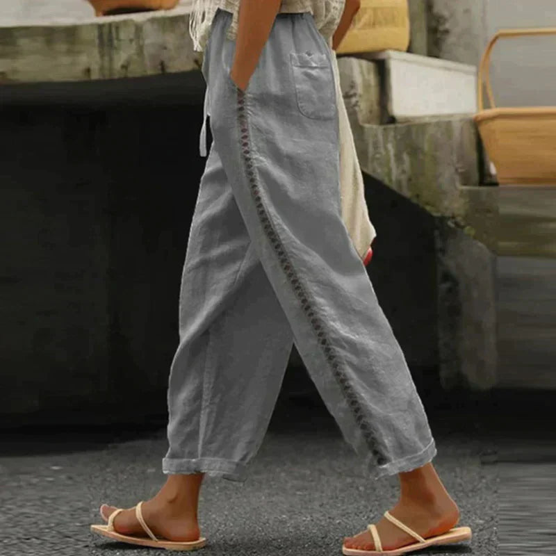 Abby | Damesbroek Hoge Taille Tapered Leg Zijstreep