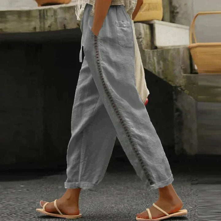 Abby | Damesbroek Hoge Taille Tapered Leg Zijstreep