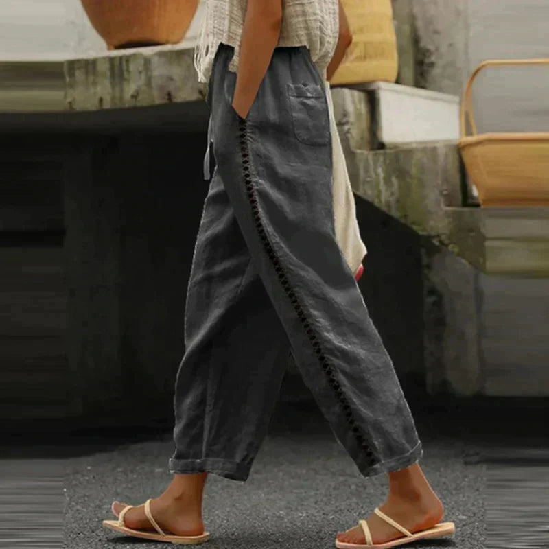 Abby | Damesbroek Hoge Taille Tapered Leg Zijstreep