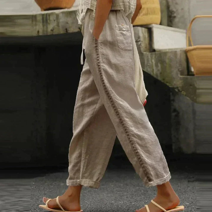 Abby | Damesbroek Hoge Taille Tapered Leg Zijstreep