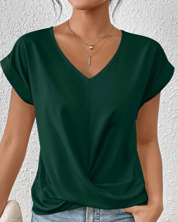 Jade | Dames V-Hals Twist Voorkant Korte Mouwen Top