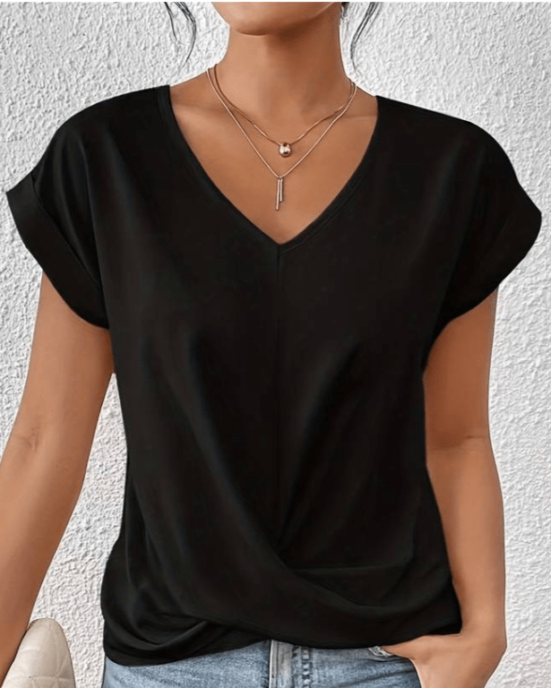 Jade | Dames V-Hals Twist Voorkant Korte Mouwen Top