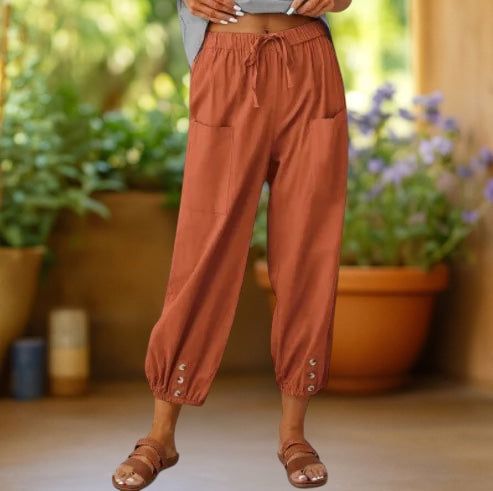 Aurelia | Linnen Wijde-Broek Cropped Trousers