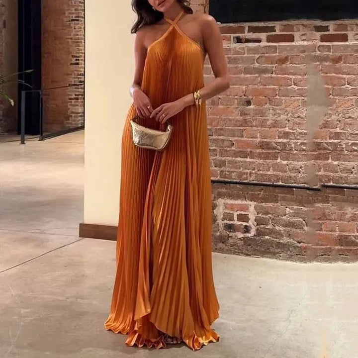 Carmen | Vrouwen Trouwen Gast Geplooide Halter Maxi Jurk Avond