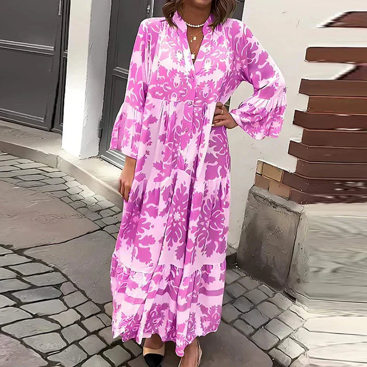 Harmony | Dames Boho Vloeiende Geprinte Drapé Maxi Jurk Casual