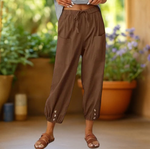 Aurelia | Linnen Wijde-Broek Cropped Trousers