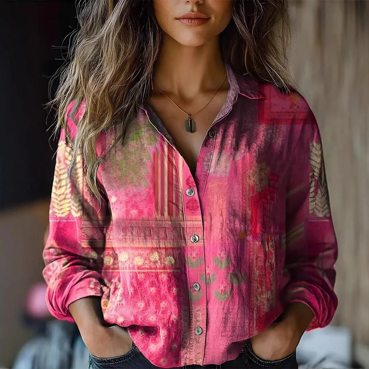 Herfst | Vrouwen Vintage Bloemenprint Lange Mouw Knopshirt