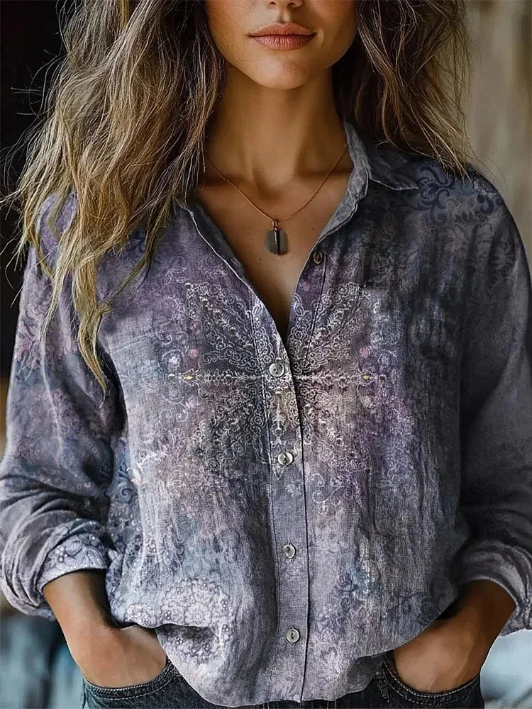 Herfst | Vrouwen Vintage Bloemenprint Lange Mouw Knopshirt