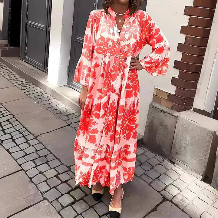 Harmony | Dames Boho Vloeiende Geprinte Drapé Maxi Jurk Casual