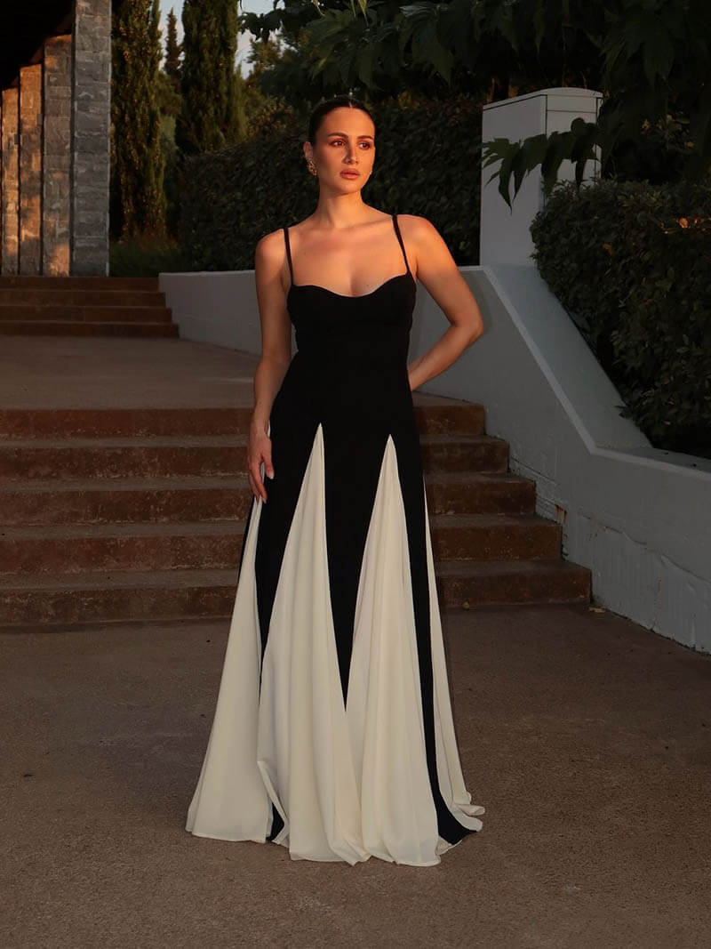 Paloma™ | Elegante Zwart-witte Maxi-jurk