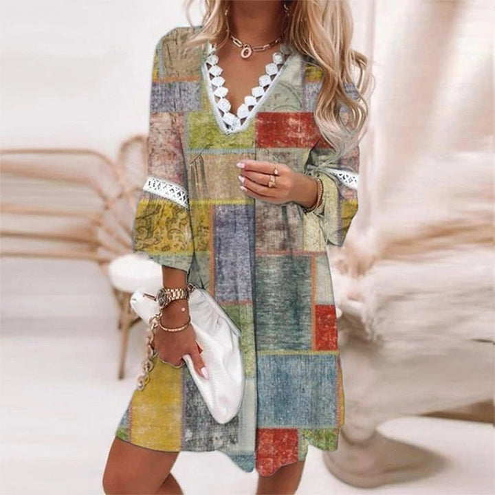 Penelope | Vrouwen Boho Losse Pas Geprinte Mini Jurk Avond