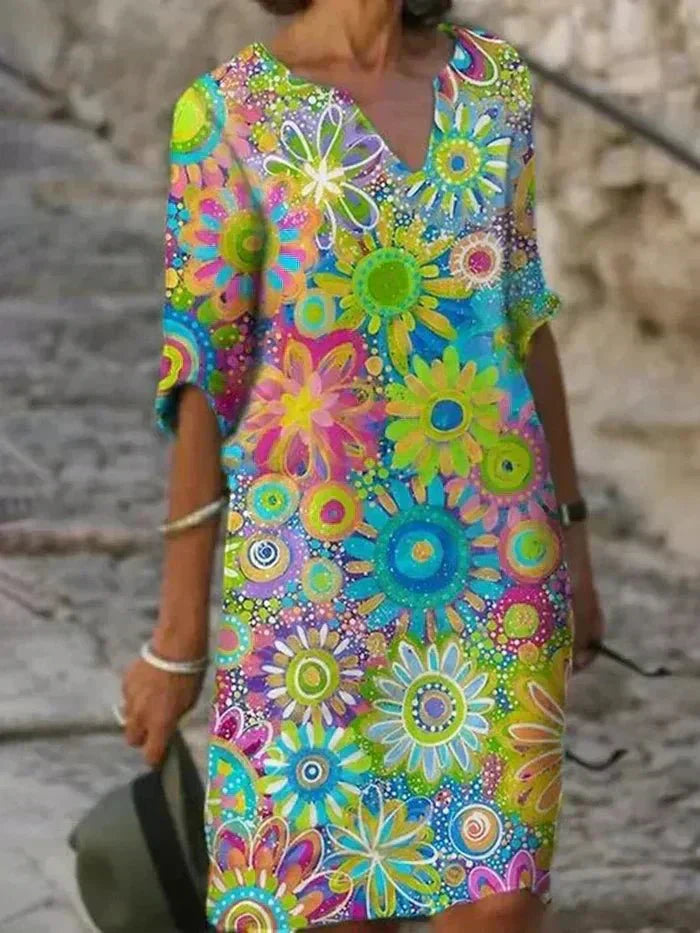 Nira | Levendige Bloemen Midi-jurk