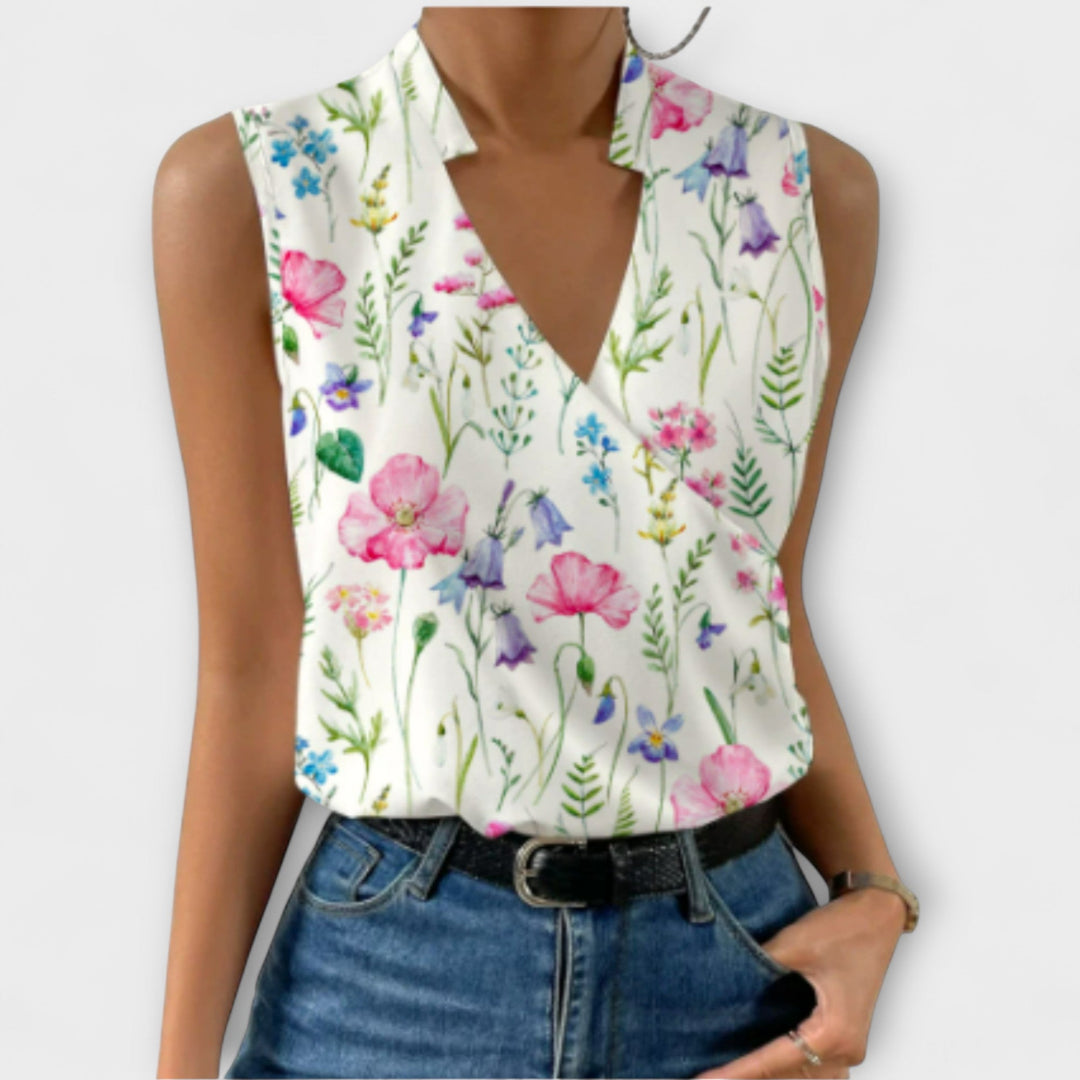 Nina | Vrouwelijke Mouwloze Wikkel V-Hals Blouse met Kraag