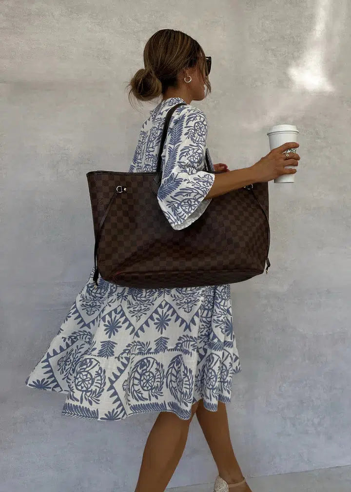 Celeste | Dames Boho Print V-Hals 3/4 Mouw Swing Jurk