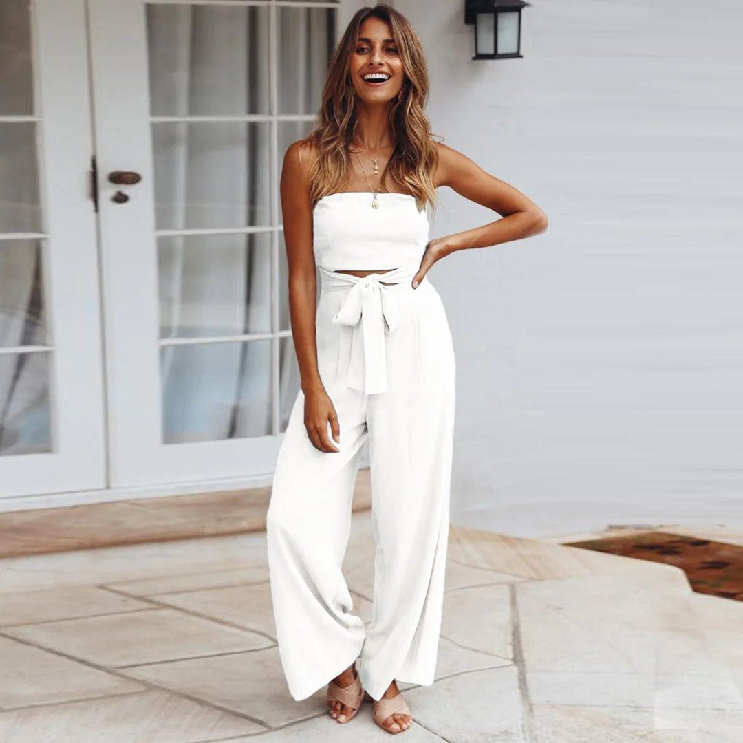 Sandy | Dames Strapless Tailleband Brede Pijpen Jumpsuit