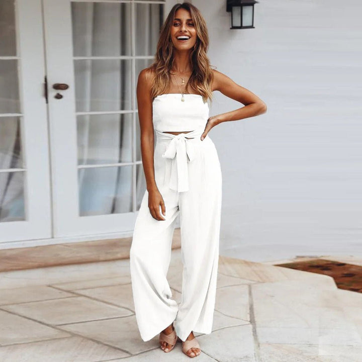 Sandy | Dames Strapless Tailleband Brede Pijpen Jumpsuit