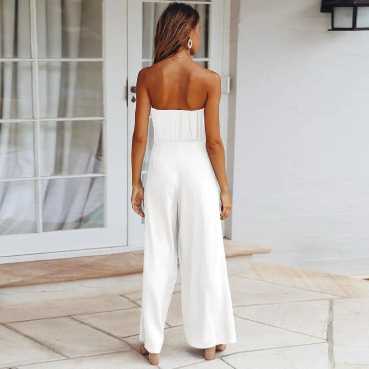 Sandy | Dames Strapless Tailleband Brede Pijpen Jumpsuit