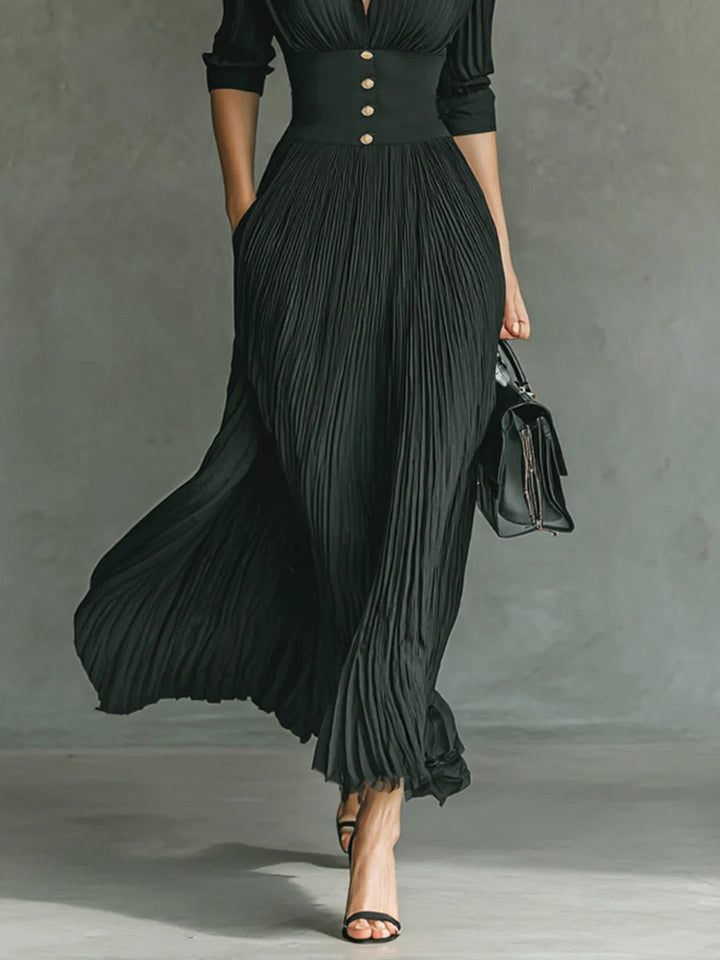 Lindsay™ | Elegante Plissé Kraag Taille Maxi Jurk